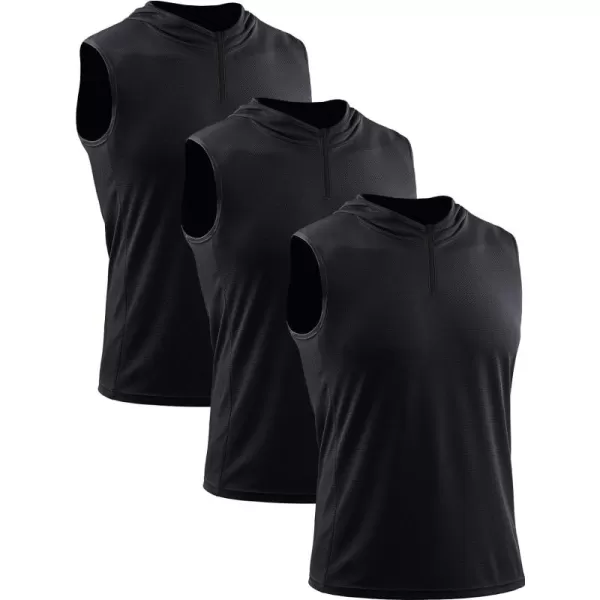 Neleus Men's Running Tank Tops 3 Pack Sleeveless Workout Athletic Shirts with Hoods