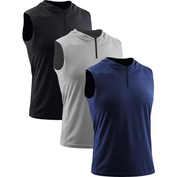 Neleus Men's Running Tank Tops 3 Pack Sleeveless Workout Athletic Shirts with Hoods