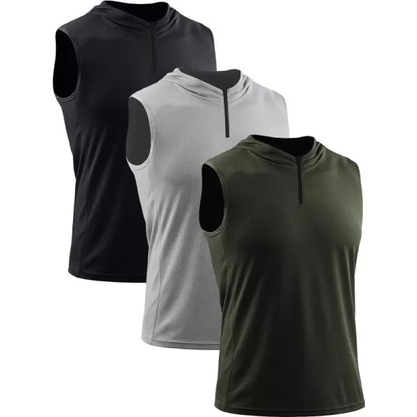 Neleus Men's Running Tank Tops 3 Pack Sleeveless Workout Athletic Shirts with Hoods