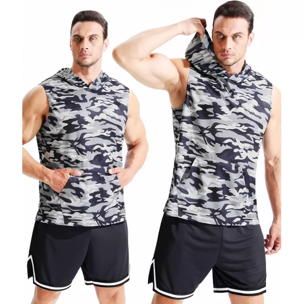 Neleus Men's Running Tank Tops 3 Pack Sleeveless Workout Athletic Shirts with Hoods