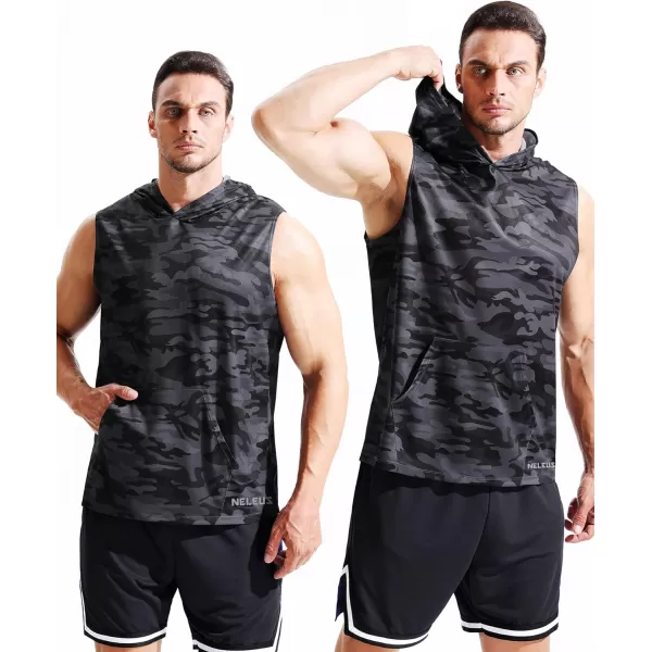 Neleus Men's Running Tank Tops 3 Pack Sleeveless Workout Athletic Shirts with Hoods