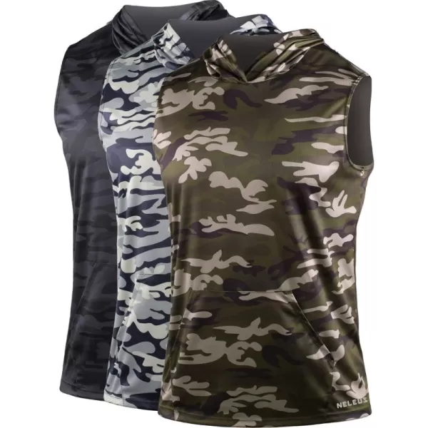 Neleus Men's Running Tank Tops 3 Pack Sleeveless Workout Athletic Shirts with Hoods