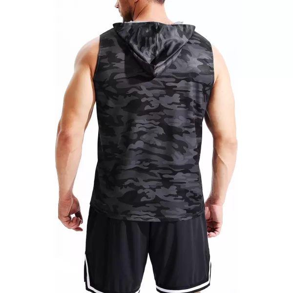 Neleus Men's Running Tank Tops 3 Pack Sleeveless Workout Athletic Shirts with Hoods