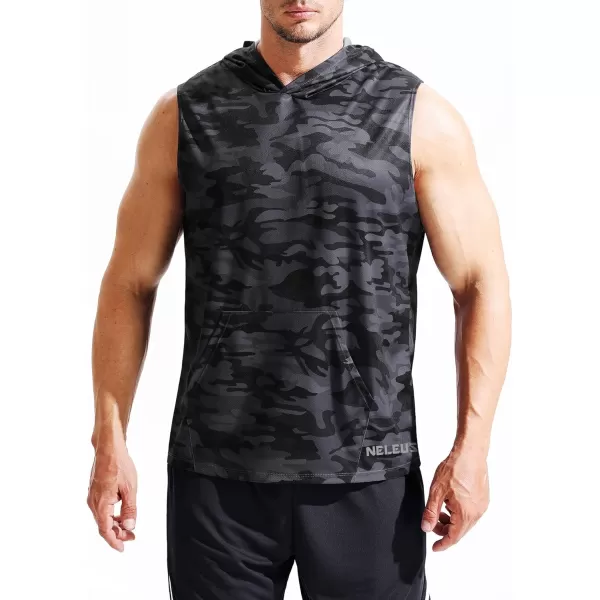 Neleus Men's Running Tank Tops 3 Pack Sleeveless Workout Athletic Shirts with Hoods