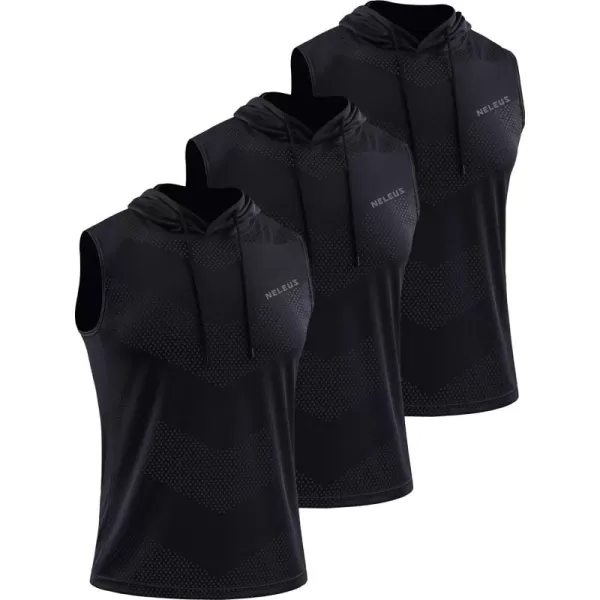 Neleus Men's Workout Tank Tops 3 Pack Sleeveless Running Shirts with Hoodie