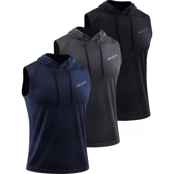 Neleus Men's Workout Tank Tops 3 Pack Sleeveless Running Shirts with Hoodie