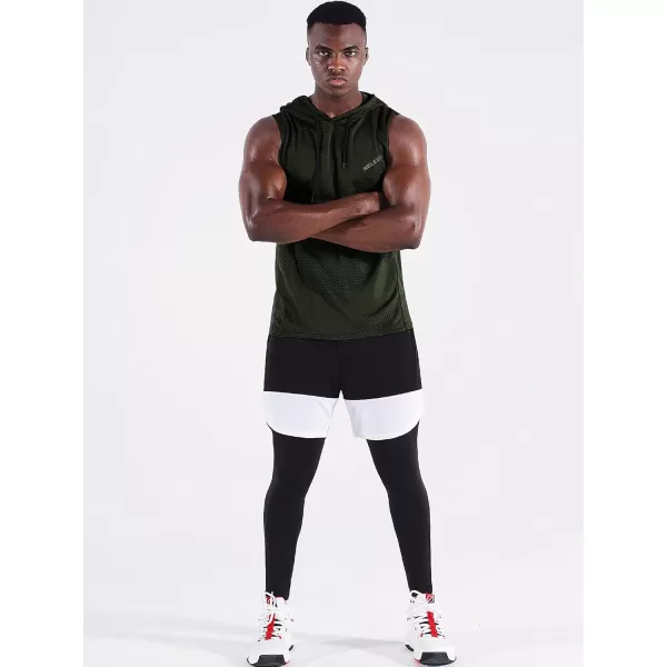 Neleus Men's Workout Tank Tops 3 Pack Sleeveless Running Shirts with Hoodie