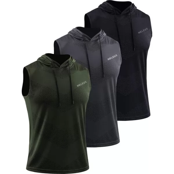 Neleus Men's Workout Tank Tops 3 Pack Sleeveless Running Shirts with Hoodie