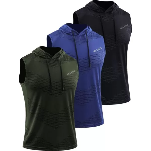 Neleus Men's Workout Tank Tops 3 Pack Sleeveless Running Shirts with Hoodie