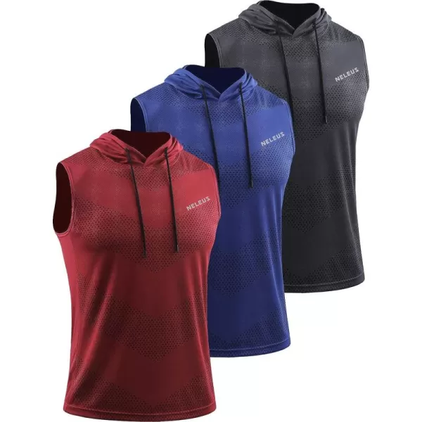 Neleus Men's Workout Tank Tops 3 Pack Sleeveless Running Shirts with Hoodie