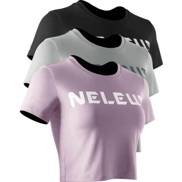 Neleus Women's Running Crop Tank Tops Dry Fit Workout Athletic Shirts Pack of 3