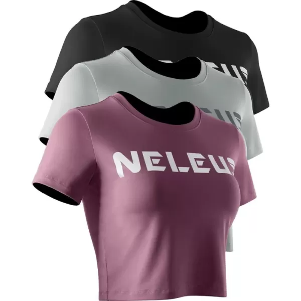 Neleus Women's Running Crop Tank Tops Dry Fit Workout Athletic Shirts Pack of 3