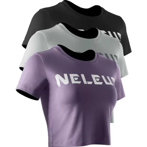 Neleus Women's Running Crop Tank Tops Dry Fit Workout Athletic Shirts Pack of 3