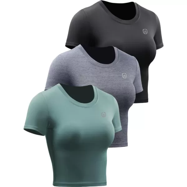 Neleus Women's Running Crop Tank Tops Dry Fit Workout Athletic Shirts Pack of 3