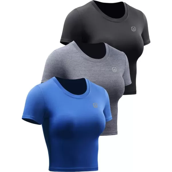 Neleus Women's Running Crop Tank Tops Dry Fit Workout Athletic Shirts Pack of 3
