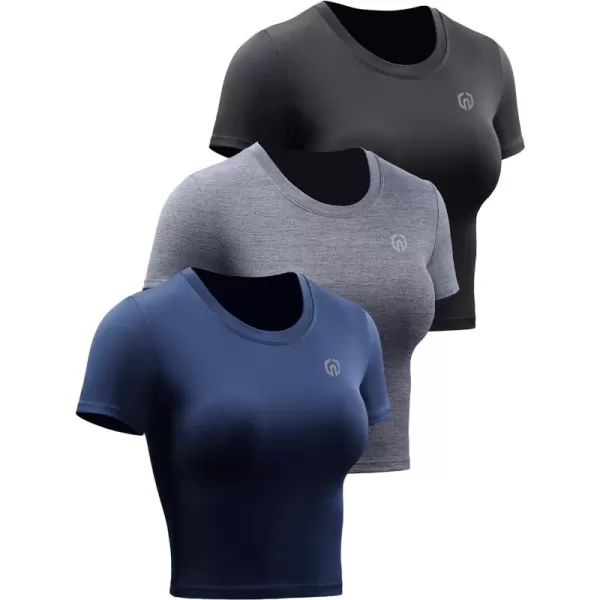 Neleus Women's Running Crop Tank Tops Dry Fit Workout Athletic Shirts Pack of 3