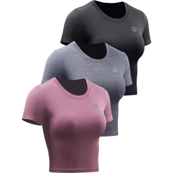 Neleus Women's Running Crop Tank Tops Dry Fit Workout Athletic Shirts Pack of 3