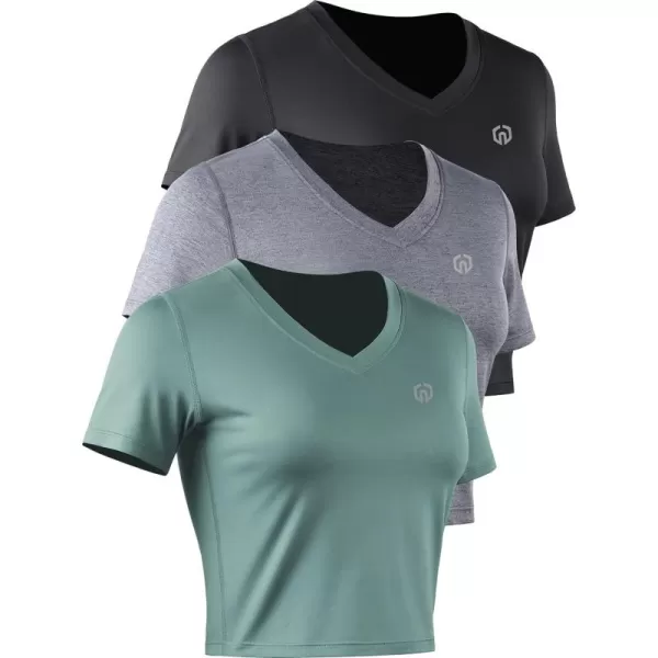 Neleus Women's Running Crop Tank Tops Dry Fit Workout Athletic Shirts Pack of 3