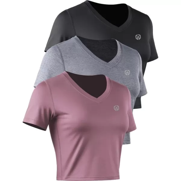 Neleus Women's Running Crop Tank Tops Dry Fit Workout Athletic Shirts Pack of 3