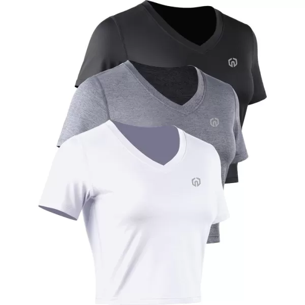 Neleus Women's Running Crop Tank Tops Dry Fit Workout Athletic Shirts Pack of 3