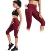imageNELEUS Womens Tummy Control High Waist Capri Running Leggings Yoga Pants with Pocket9120 BlackRed 2 Pack