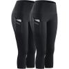 imageNELEUS Womens Tummy Control High Waist Capri Running Leggings Yoga Pants with Pocket9027 BlackBlack 2 Pack