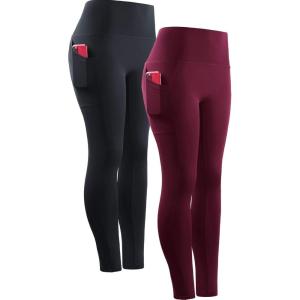 imageNELEUS Womens Yoga Pant Tummy Control High Waist Running Leggings with Pocket9048 2 Pack blackRed