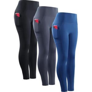 imageNELEUS Womens Yoga Pant Tummy Control High Waist Running Leggings with Pocket9048 3 Pack blackGreyDenim Blue