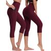 imageNELEUS Womens Yoga Running Capris Tummy Control High Waist Workout Pants9042 BlackRed 2 Pack