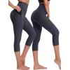imageNELEUS Womens Yoga Running Capris Tummy Control High Waist Workout Pants9042 BlueGreyRed 3 Pack