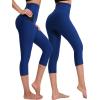 imageNELEUS Womens Yoga Running Capris Tummy Control High Waist Workout Pants9042 BlueGreyRed 3 Pack