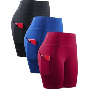 imageNELEUS Womens Athletic Shorts High Waist Tummy Control Workout Biker Shorts for Running Gym Yoga1010 BlackBlueRed 3 Pack
