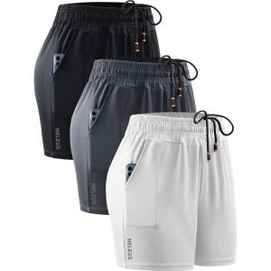 imageNELEUS Womens Lightweight Running Shorts Workout Athletic Short for Yoga with Pocket4 Inseam BlackGreyWhite  3 Pack