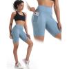 imageNELEUS Womens 8quot Biker Shorts High Waist Tummy Control Workout Running Shorts for Gym Yoga9119 BlackGreyLight Blue 3 Pack