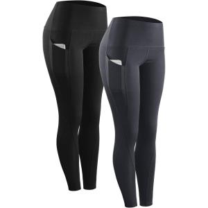 imageNELEUS High Waist Running Workout Leggings for Yoga with Pockets9017 Yoga Pant 2 Packblack grey