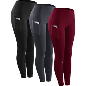 imageNELEUS High Waist Running Workout Leggings for Yoga with Pockets9017 Yoga Pant 3 PackblackGreyRed