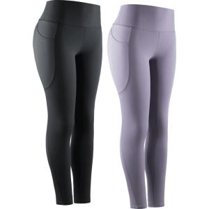 imageNELEUS High Waist Running Workout Leggings for Yoga with Pockets9069 BackLight Purple  2 Pack