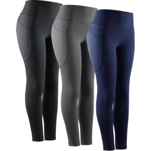 imageNELEUS High Waist Running Workout Leggings for Yoga with Pockets9069 BlackGreyDark Navy 3 Pack