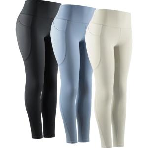 imageNELEUS High Waist Running Workout Leggings for Yoga with Pockets9069 BlackLight Steel BlueIvory 3 Pack