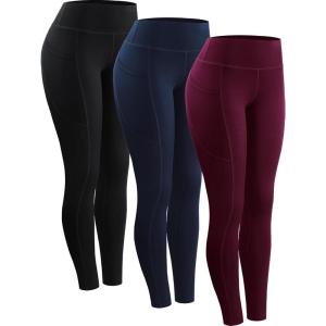imageNELEUS High Waist Running Workout Leggings for Yoga with Pockets9152 Black navy Blue red  Pack of 3
