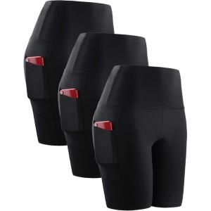 imageNELEUS Womens 8quot Biker Shorts High Waist Tummy Control Workout Running Shorts for Gym Yoga9044 BlackBlackBlack 3 Pack