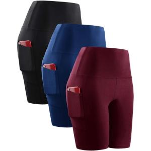 imageNELEUS Womens 8quot Biker Shorts High Waist Tummy Control Workout Running Shorts for Gym Yoga9044 BlackBlueRed 3 Pack