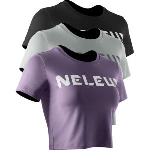 imageNELEUS Womens Running Crop Tank Tops Dry Fit Workout Athletic Crop Shirts Pack of 31501 BlackGreyPurple