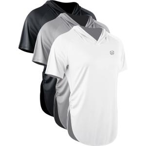 imageNELEUS Womens Sun Protection Running Shirts Workout Athletic Shirts with Hoods8104 BlackGreyWhite 3 Pack