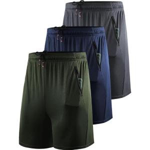 imageNELEUS Mens 7 inch Lightweight Workout Running Shorts with Pockets6083 3 Pack greyNavyOlive Green