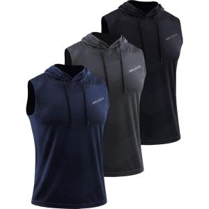 imageNeleus Mens Workout Tank Tops 3 Pack Sleeveless Running Shirts with Hoodie5098 BlackGreyNavy Blue 3 Pack