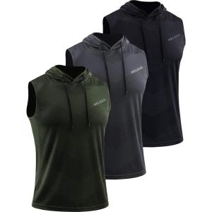 imageNeleus Mens Workout Tank Tops 3 Pack Sleeveless Running Shirts with Hoodie5098 BlackGreyOlive Green 3 Pack