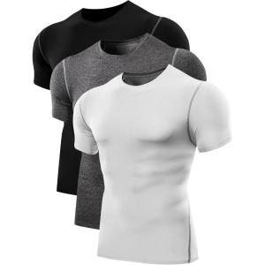 imageNELEUS Mens 3 Pack Athletic Compression Base Layer Workout Shirt5003 Black grey white 3 Pack