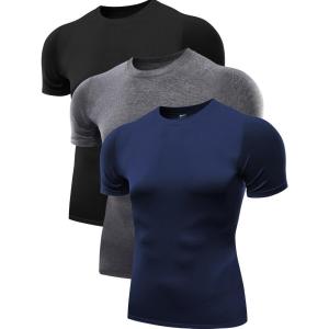 imageNELEUS Mens 3 Pack Athletic Compression Base Layer Workout Shirt5011 3 Pack Black grey navy Blue