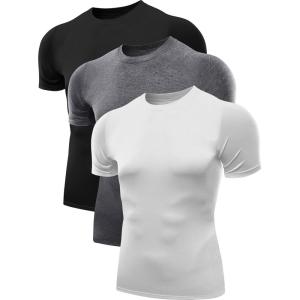 imageNELEUS Mens 3 Pack Athletic Compression Base Layer Workout Shirt5011 3 Pack Black grey white
